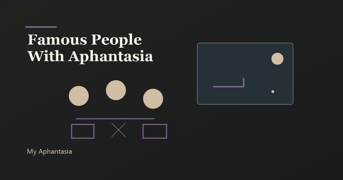 Famous people with aphantasia represented by writers, artists, and scientists beside a blank mind's eye.